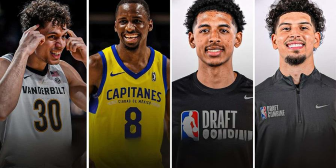 De izquierda a derecha: Chris Mañón, David Jones, RJ Luis Jr. y Koby Brea, cuatro jugadores nacidos o descendientes de dominicanos participarán en la Summer League 2025 de la NBA.